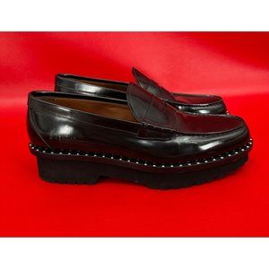 Givenchy Black Patent Leather Silver Studs Wrap Penny Loafers Made Italy EU 40